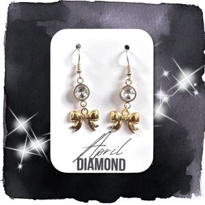 New Handmade Gold-Tone Imitation Diamond (April Birthstone) Earrings (Ver 1a)